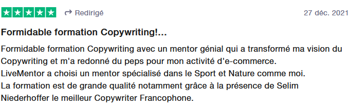avis sur la formation copywriting de livementor