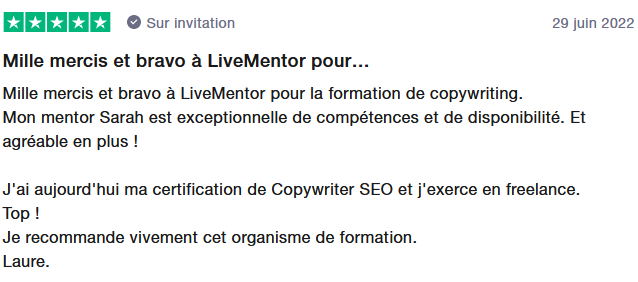 avis sur la formation copywriting livementor